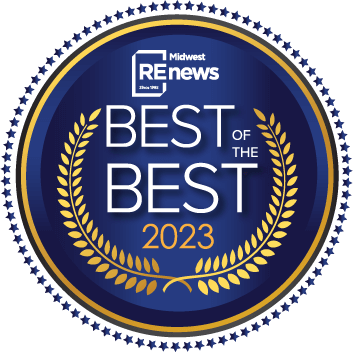 Midwest REnews Best of the Best 2023 award badge with laurel design on a blue background.